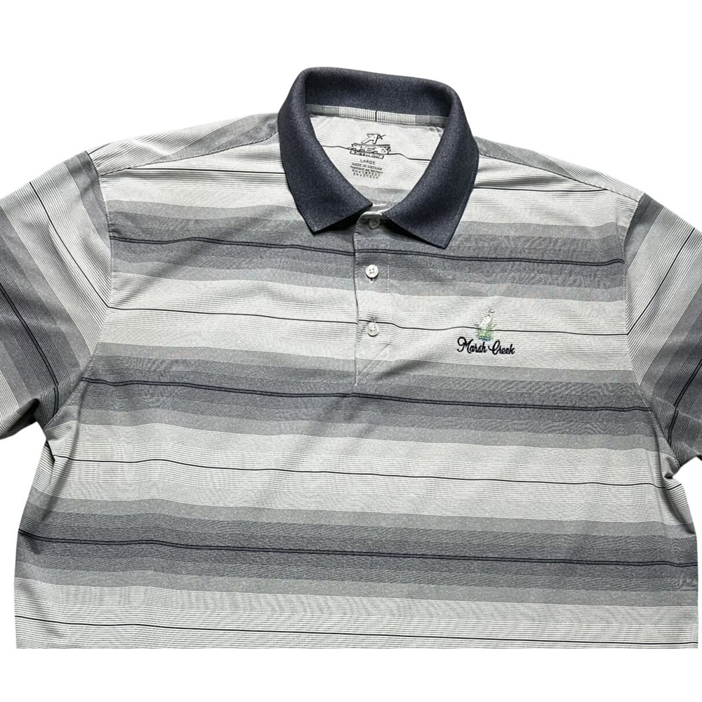 Ahead Extreme Polo Shirt Mens Large Grey Polyester Spandex Golf Athletic Striped